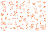 Doodle child`s drawing set + pattern, a Pattern Graphic by Hala (Thumbnail 2 of 5)