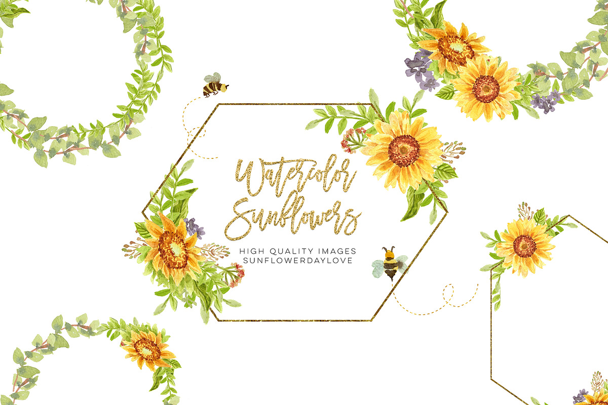 Sunflower Honey Bees Clipart, an Illustration by Sunflower Day Love (Photo 2 of 5)