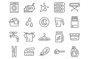 Laundry line set icons, an Outline Icon by ElineDesign