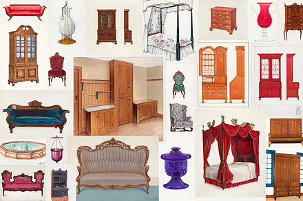 400+ Antique Furniture Kitchenware, a Decorative Illustration by Digital Museum
