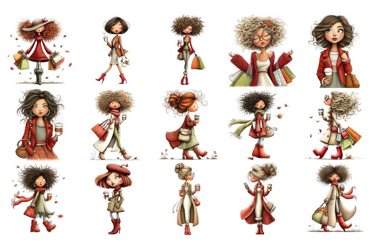 Autumn Woman PNG Clipart Bundle, a Person Illustration by Nicolle's Colorful Art (Photo 4 of 5)
