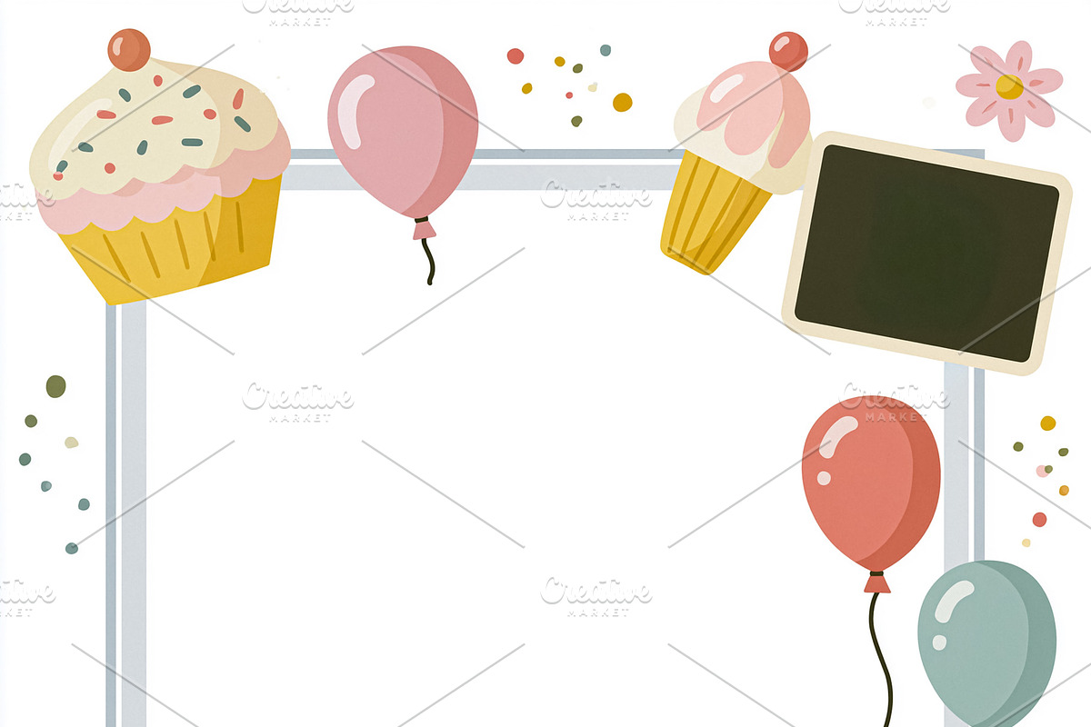 Celebrating moments with festive party elements bordering a blan, an Illustration by Studio ANNA