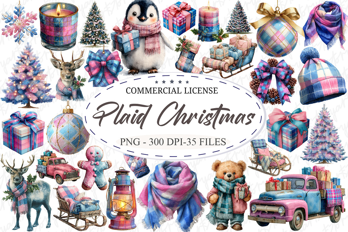 Christmas Pink Blue Plaid, an Illustration by designcity5 (Photo 1 of 5)