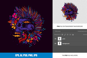 PUNK ROCK SKULL. T-SHIRT DESIGN