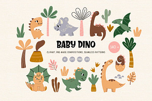 Baby Dino Set. Graphic & Pattern