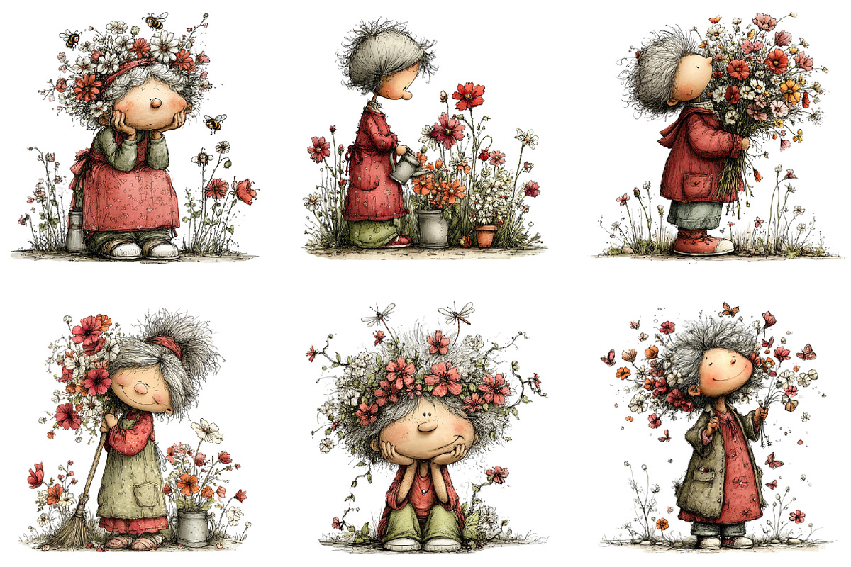 Whimsical Garden Grandma Clipart, an Illustration by CraftArtStudio (Photo 4 of 6)
