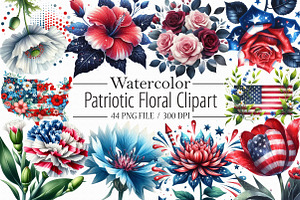 Watercolor Patriotic Floral Clipart, an Illustration by Libby Wishes