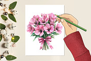 Pink Floral Birthday Watercolor Png, an Illustration by RobertsArt (Thumbnail 2 of 7)