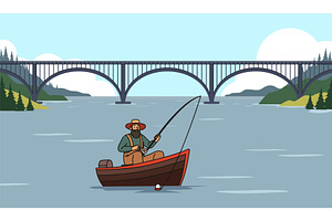 Illegal fishing. Fisherman is, a Person Illustration by YummyBuum
