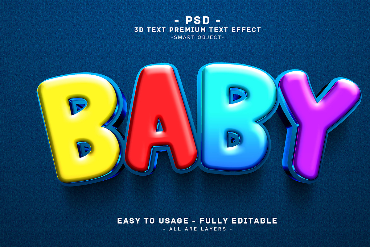 Colorful 3D Text Effect BABY PSD, a Layer Style Add-On by Md Jahidul99
