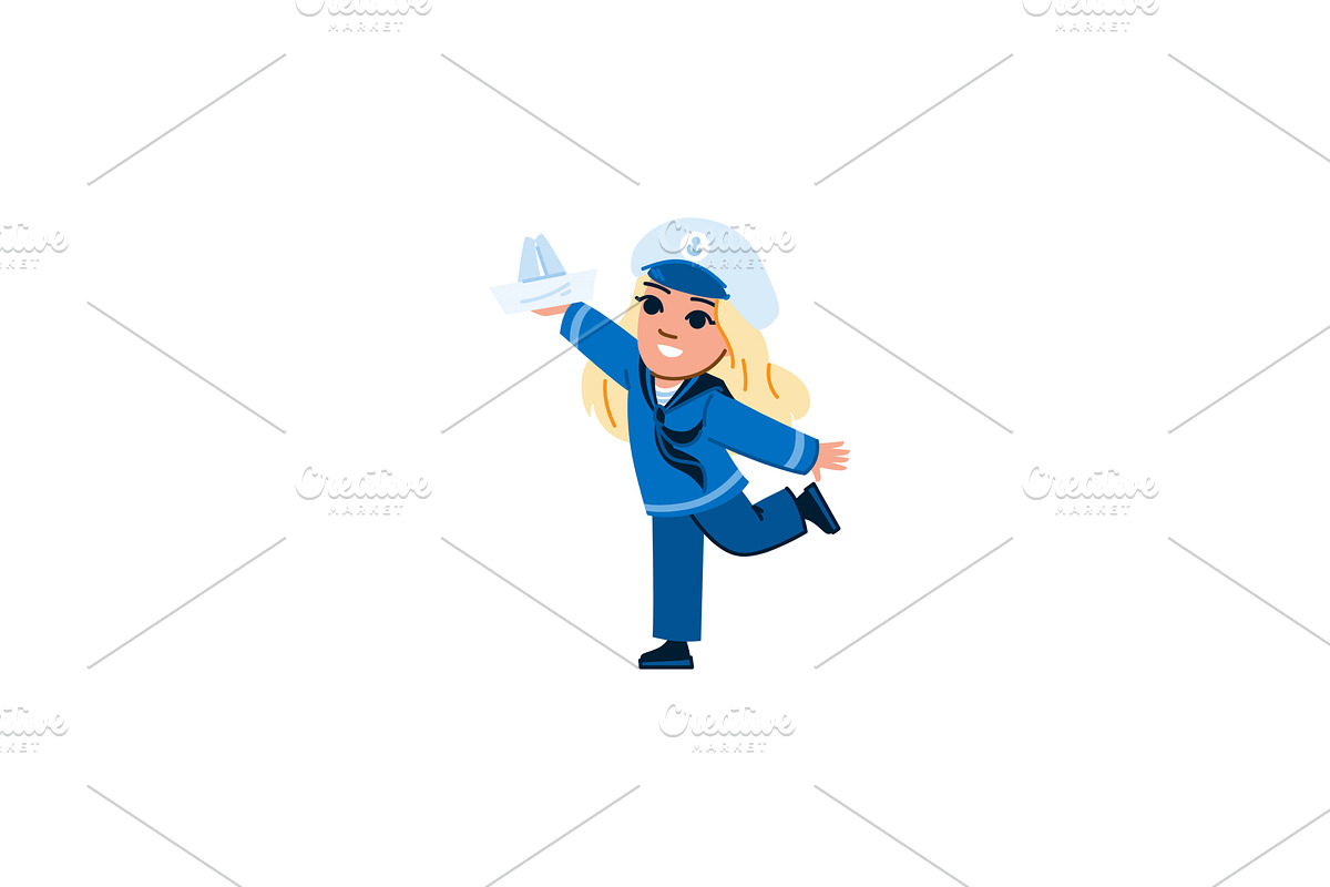 Young sailor girl playing with paper, an Illustration by pikepicture