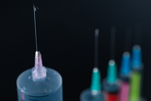 Sharp Focus on Syringe Needle Tip with Fluid Drop. A composition of various siz, a Health & Medical Photo by Rohan Photography