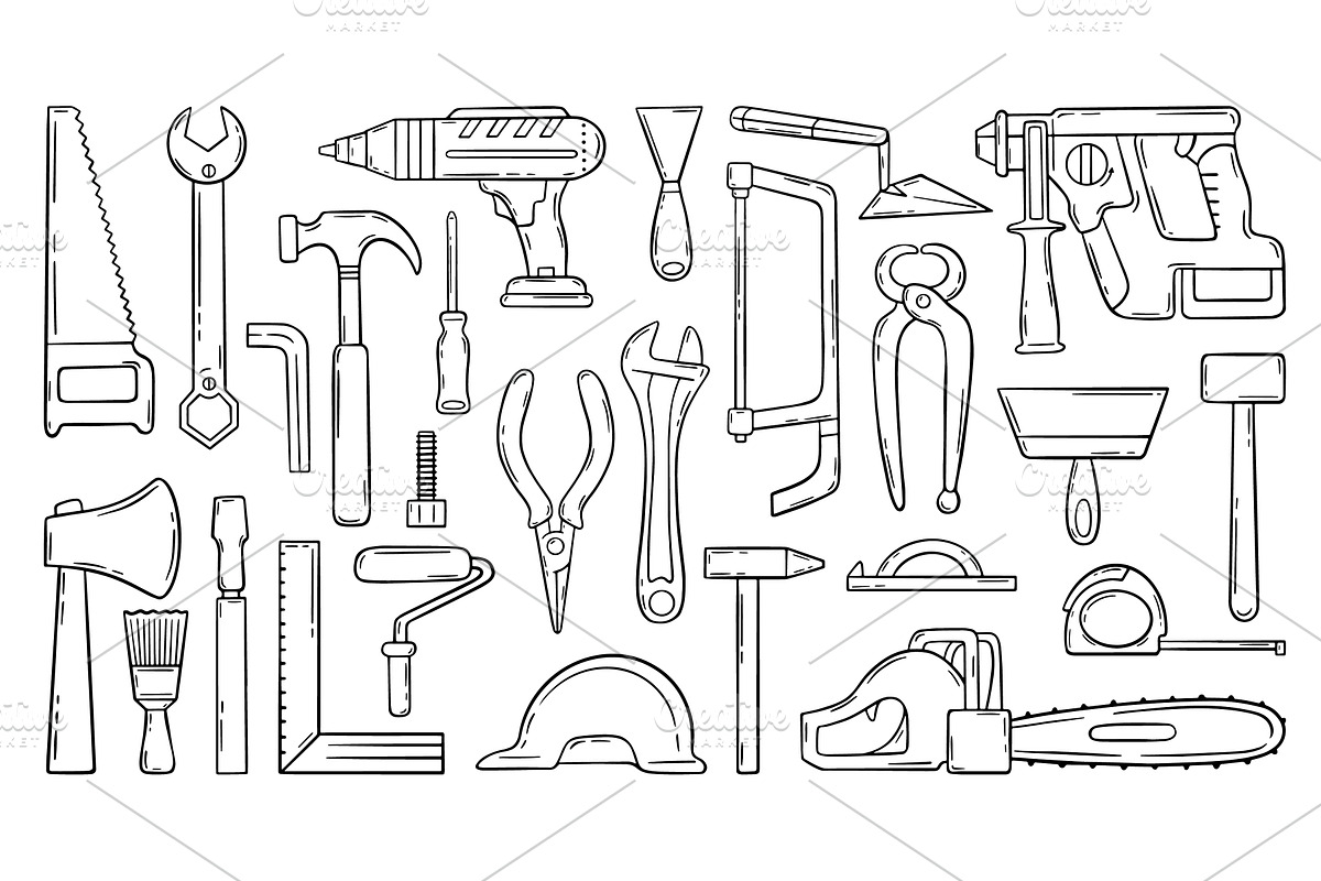 Doodle construction tools. Carpenter, an Illustration by Valerie Bodnar