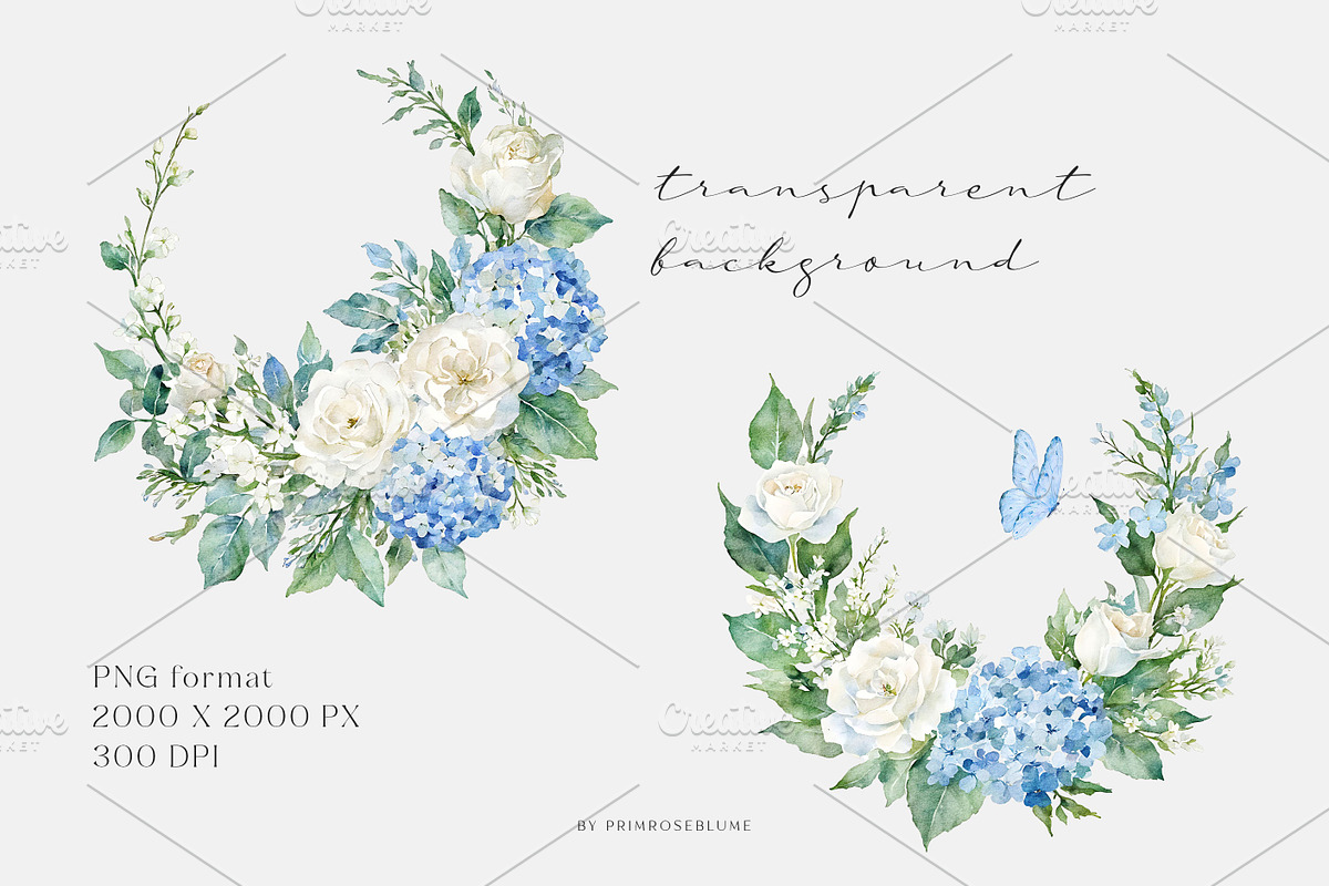 Dusty Blue Floral Clipart, a Decorative Illustration by Primrose Blume (Photo 4 of 4)