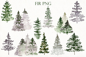 Watercolor Forest Clipart.