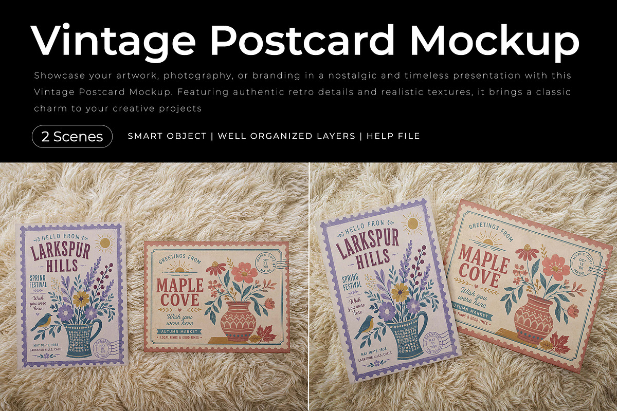 Vintage Postcard Card Mockup, a Merchandise Mockup by Pitchlook.Studio (Photo 1 of 3)
