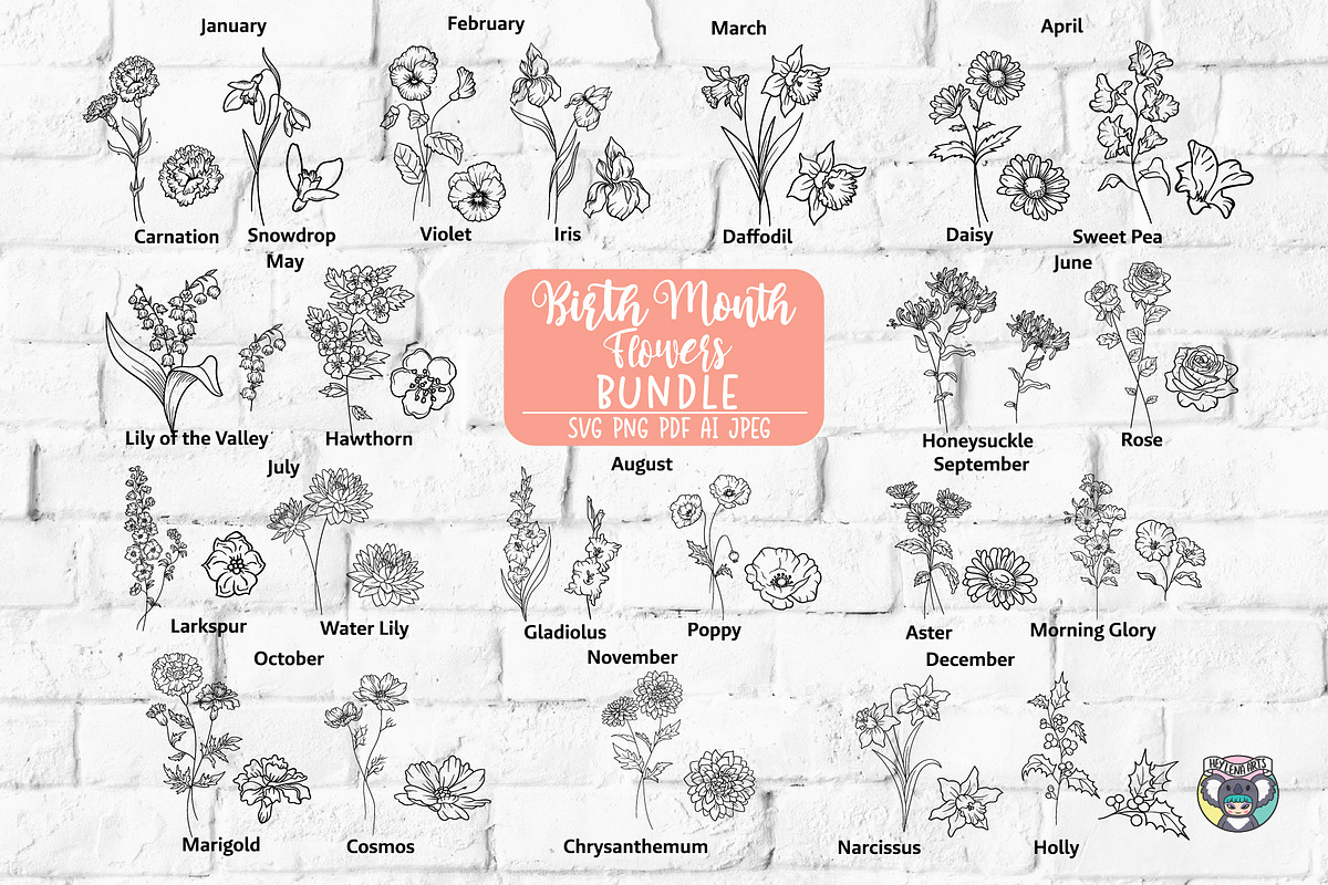 Birth Month Flowers Svg Bundle, an Object Graphic by HeyLenaArts (Photo 1 of 9)