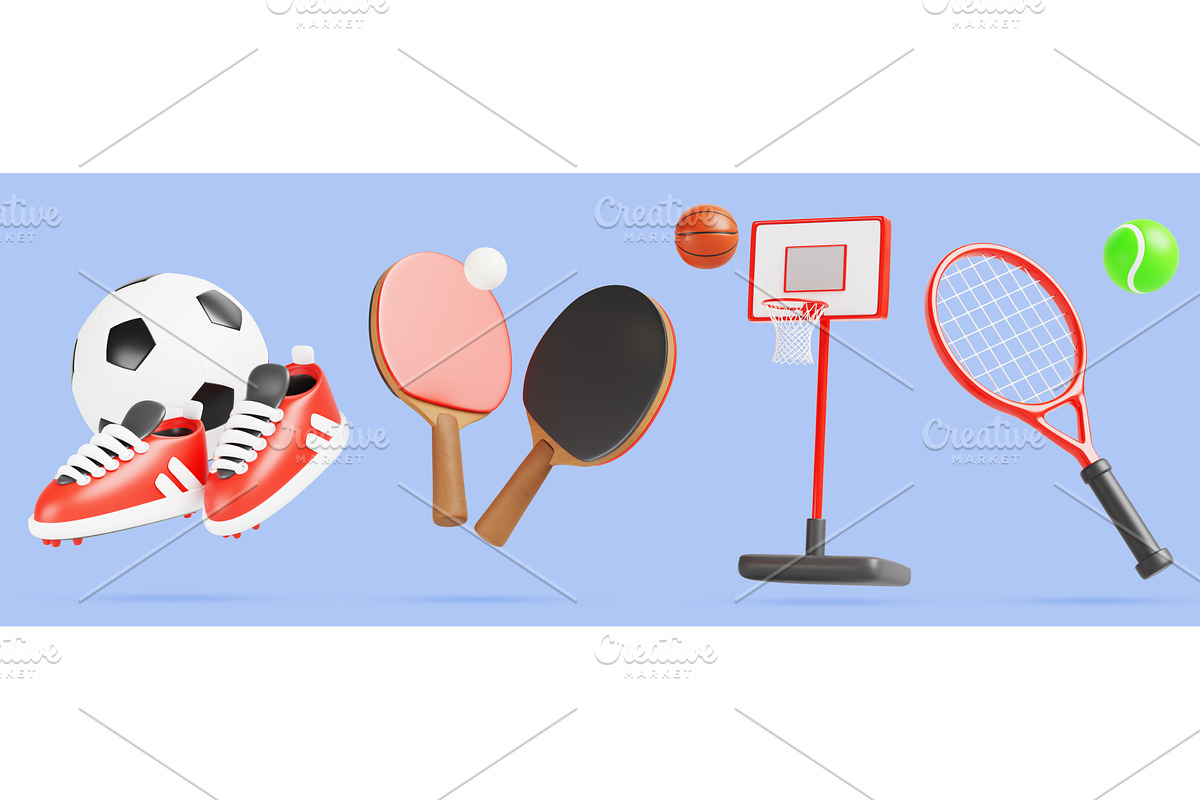 3d sports equipment render icon set, a Sport Illustration by Marozhkastudio
