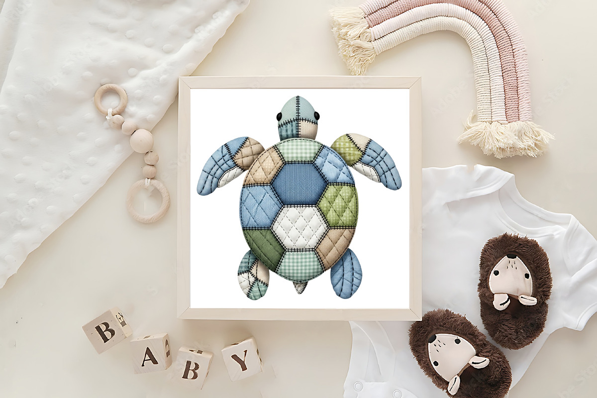 Patchwork Sea Turtle Fabric Summer P, an Illustration by CraftArtStudio (Photo 4 of 4)