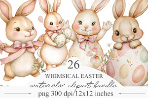 Easter clipart with rabbits, an Illustration by Designking