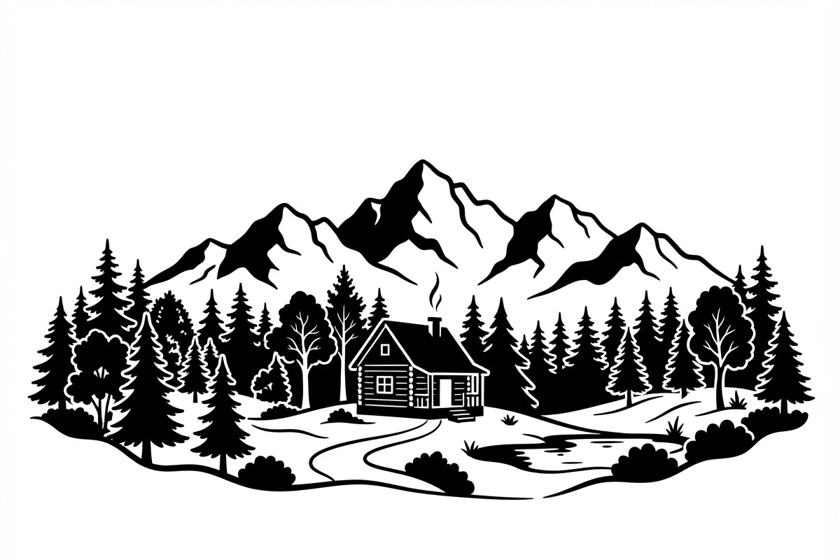 50 Forest Cabin Landscape Silhouette, an Empty State Illustration by Amazin_art (Photo 3 of 38)