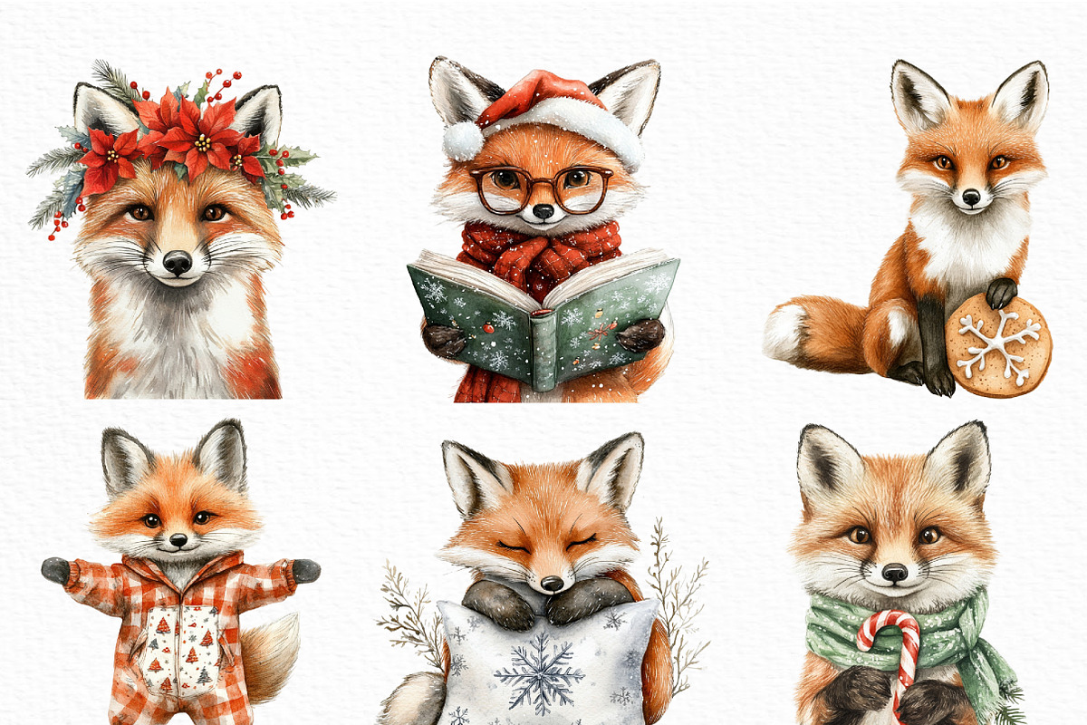 Christmas Fox Clipart Set, an Illustration by Craft Nest (Photo 4 of 6)