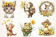 Cute Animals with Daffodils Flowers, an Illustration by DreamCafeArt (Thumbnail 2 of 7)