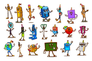 Cartoon groovy school stationery, an Education Illustration by Vector Tradition