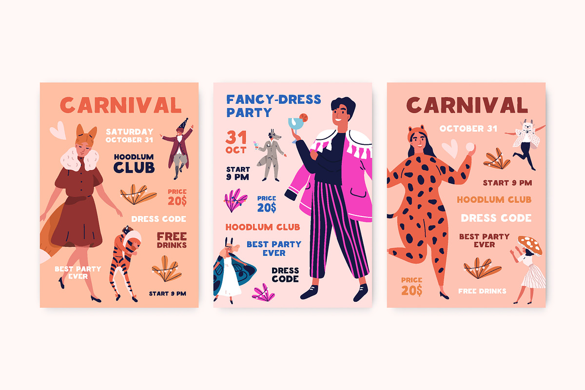 Сarnival party posters, background, a Decorative Illustration by Good Studio (Photo 2 of 9)