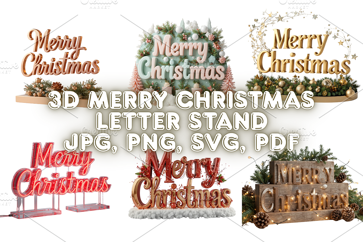 3D Merry Christmas Letter Stand, a Seasonal Illustration by Creative design (Photo 1 of 7)