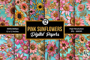 Pink Gold Glitter Sunflowers Pattern, a Pattern Graphic by Creative Store (Thumbnail 1 of 5)