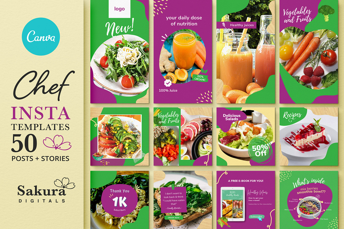Chef Instagram Templates for Canva, a Social Media Template by Sakura Digitals (Photo 1 of 5)
