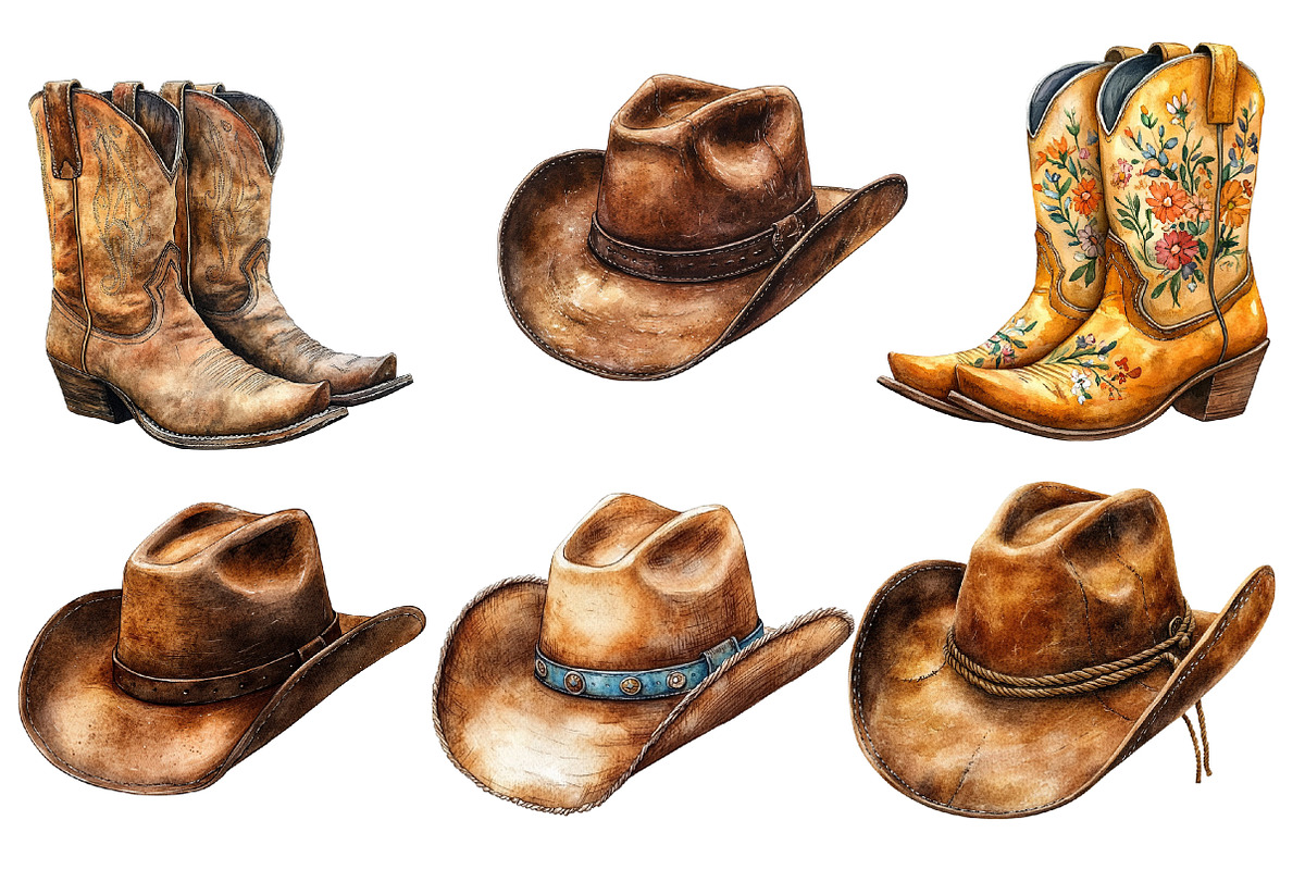 Cowboy Hat and Boots Clipart Bundle, an Illustration by Designworld (Photo 4 of 7)