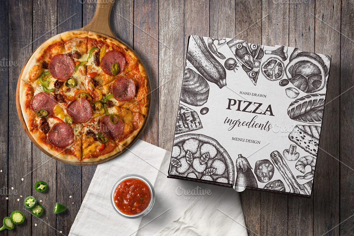Hand-Drawn Pizza Ingredients Vectors, a Food Illustration by Yevheniia (Photo 10 of 14)
