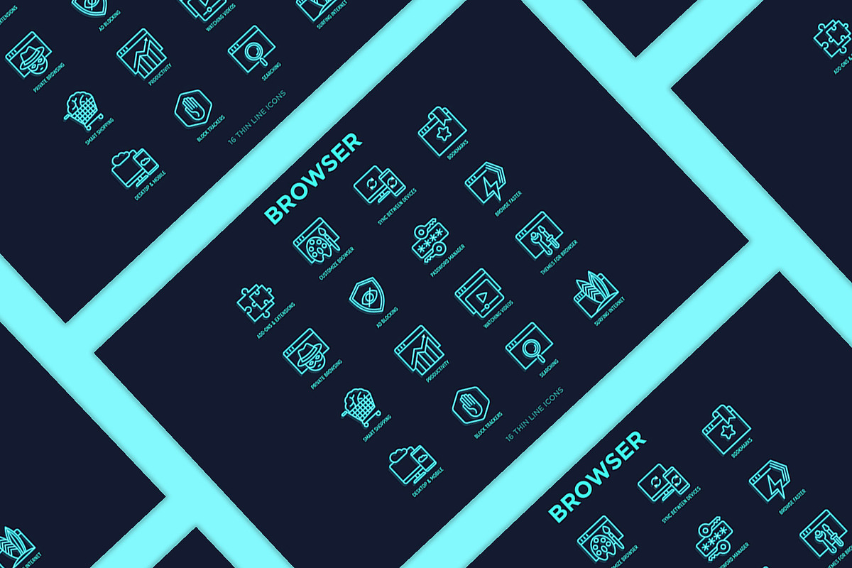 Browser Neon | 16 Thin Line Icons, an Outline Icon by Alex Blogoodf (Photo 9 of 11)