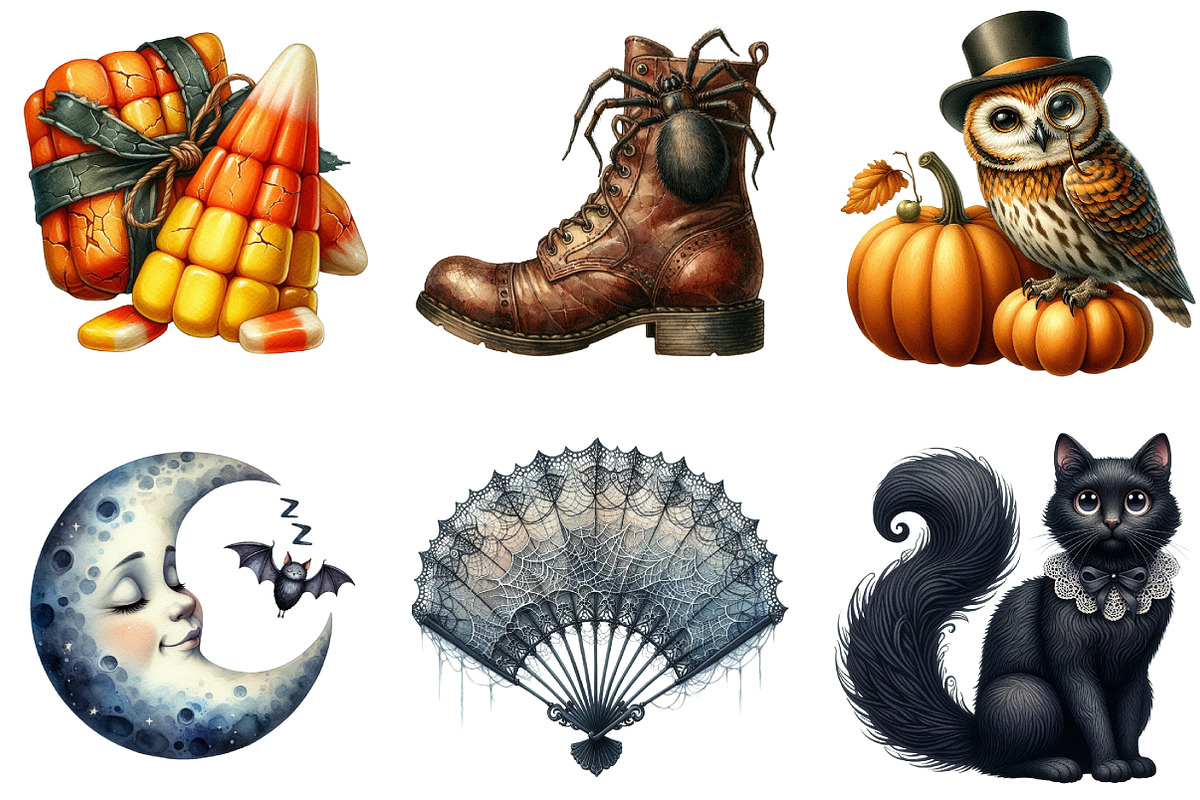 VIntage Hallloween Stickers Bundle, a Seasonal Illustration by DreamArtGraphic (Photo 5 of 5)