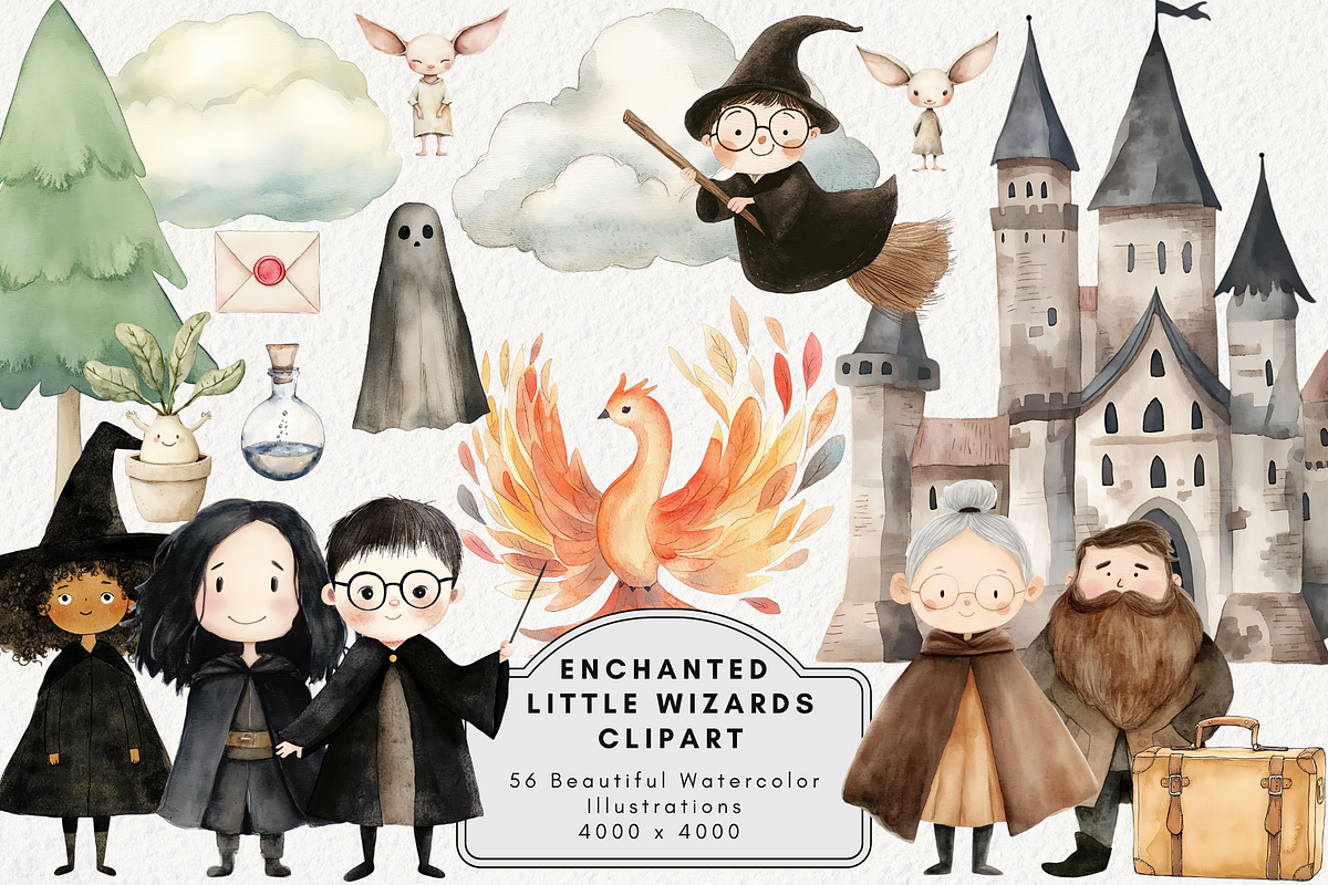 Enchanted Little Wizards Clipart, an Illustration by NadiaTheronArt (Photo 1 of 4)