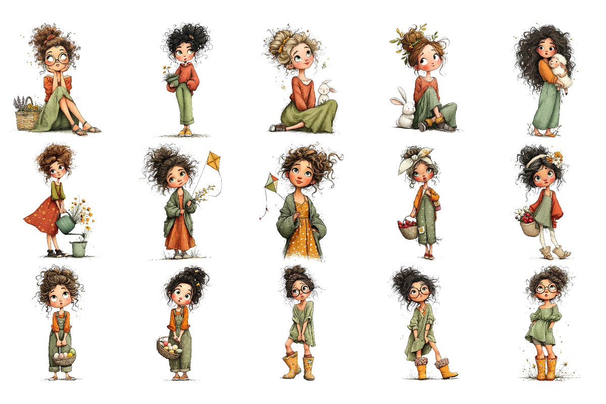 Spring Quirky Girl Clipart Bundle, an Illustration by DreamPrint404 (Photo 2 of 7)