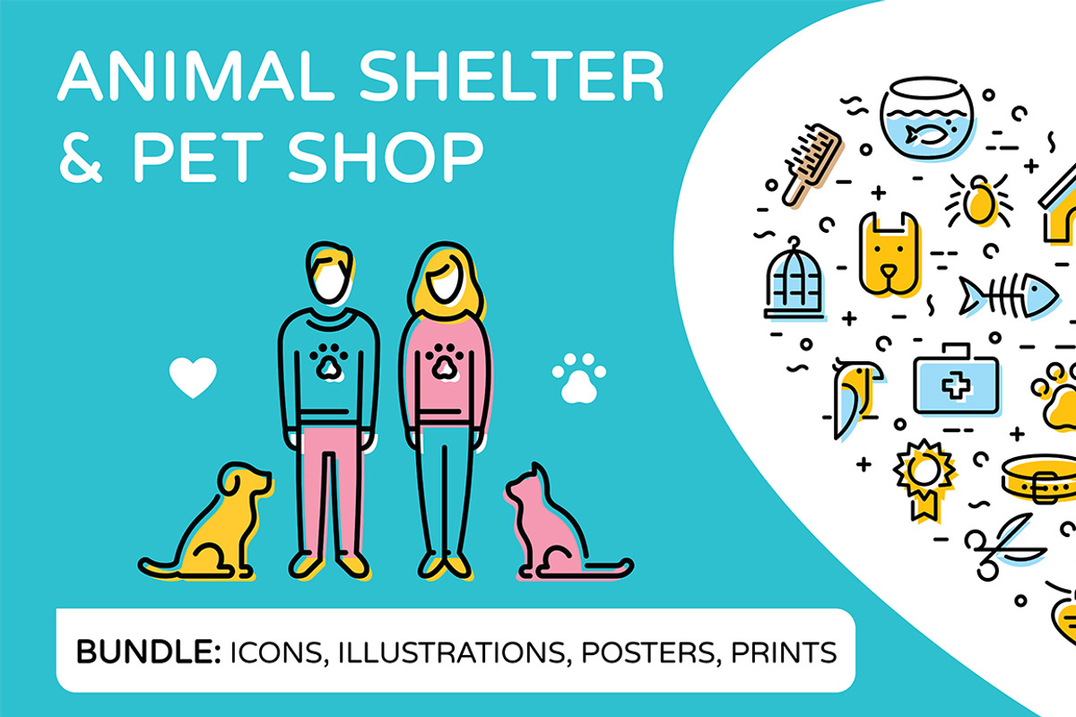 Pet Shop & Shelter Bundle, an Outline Icon by Falcon eye (Photo 1 of 11)