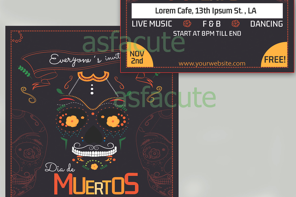 Dia de los Muertos party invitation, a Flyer Template by Asfacute (Photo 2 of 2)