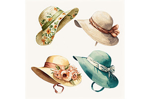 Set of straw hats in colorful design, an Object Illustration by Lermont51
