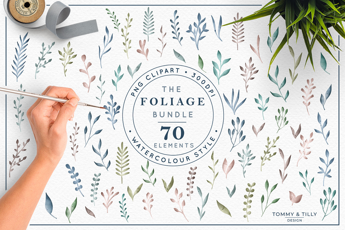 The Foliage Bundle | Watercolour PNG, an Illustration by Tommy & Tilly Design (Photo 1 of 5)
