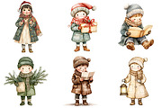 Vintage Christmas Children Clipart, a Seasonal Illustration by CitraGraphics (Thumbnail 3 of 7)