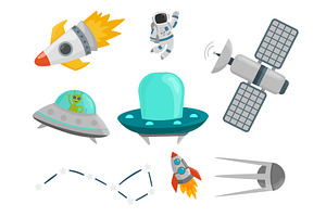 Astronaut Space Landing Planets Spaceship Future Exploration Space Ship Cosmonaut Rocket Shuttle Vector Illustration