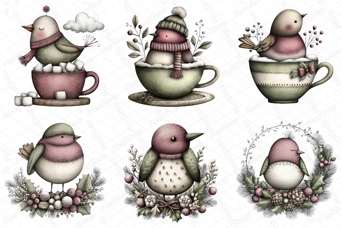 Whimsical Winter Bird Clipart, an Illustration by DreamPrint404 (Photo 3 of 7)