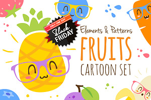 BLACK FRIDAY! Fruits cartoon set