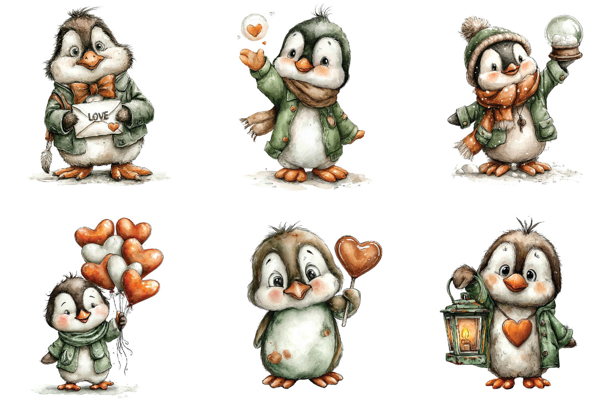 Cute Penguins Valentine Clipart, an Illustration by CraftArtStudio (Photo 5 of 6)