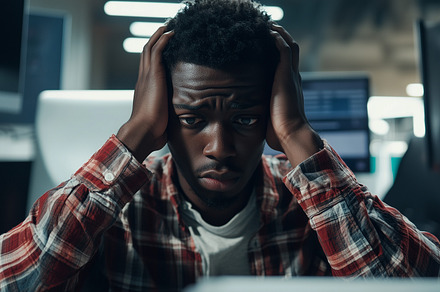 Stressed man with problems at work, a Business Photo by MistyDay