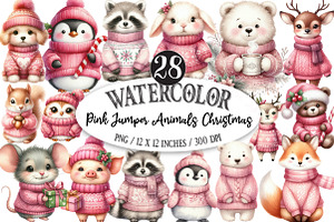 Pink Jumper Animals Christmas, an Illustration by Designking