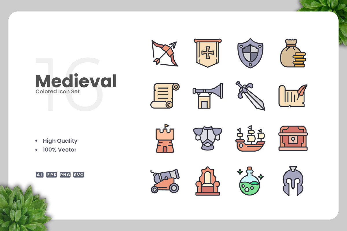 Medieval Colored Icons, an Icon by Upnowgraphic